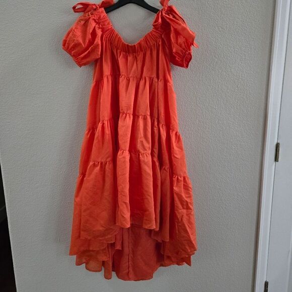 By Anthropologie Off-The-Shoulder Tiered High-Low Midi Dress size XS NEW - Picture 5 of 14